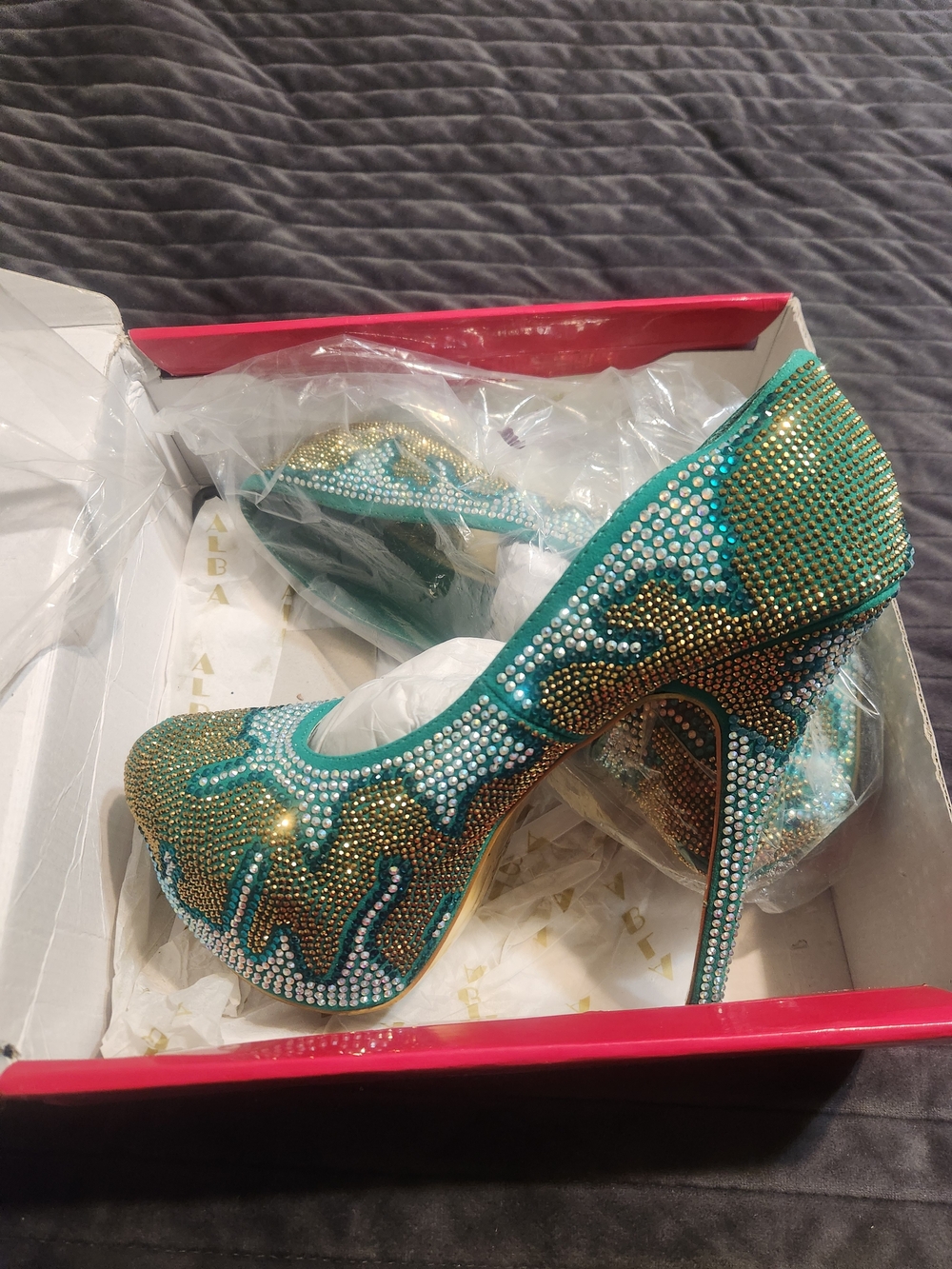 Alba Embellished Teal and Gold High Heel Pumps